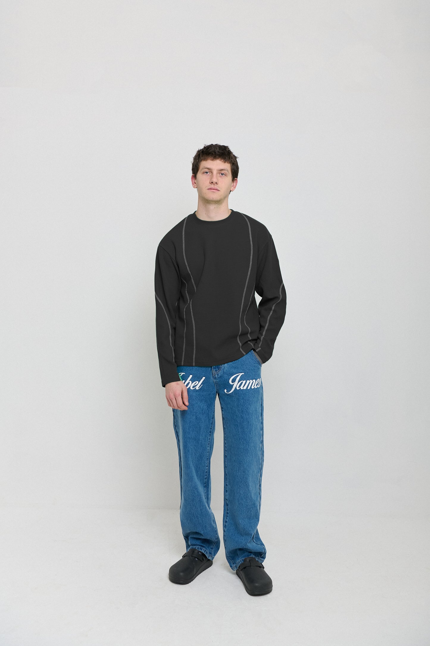 Black Waffle Knit Long Sleeve