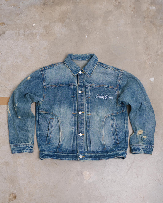 Distressed denim jacket